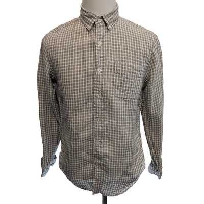 Chemise Banana Republic S Marron Blanc Carreaux 100% Lin Standard Fit - Photo 1/4