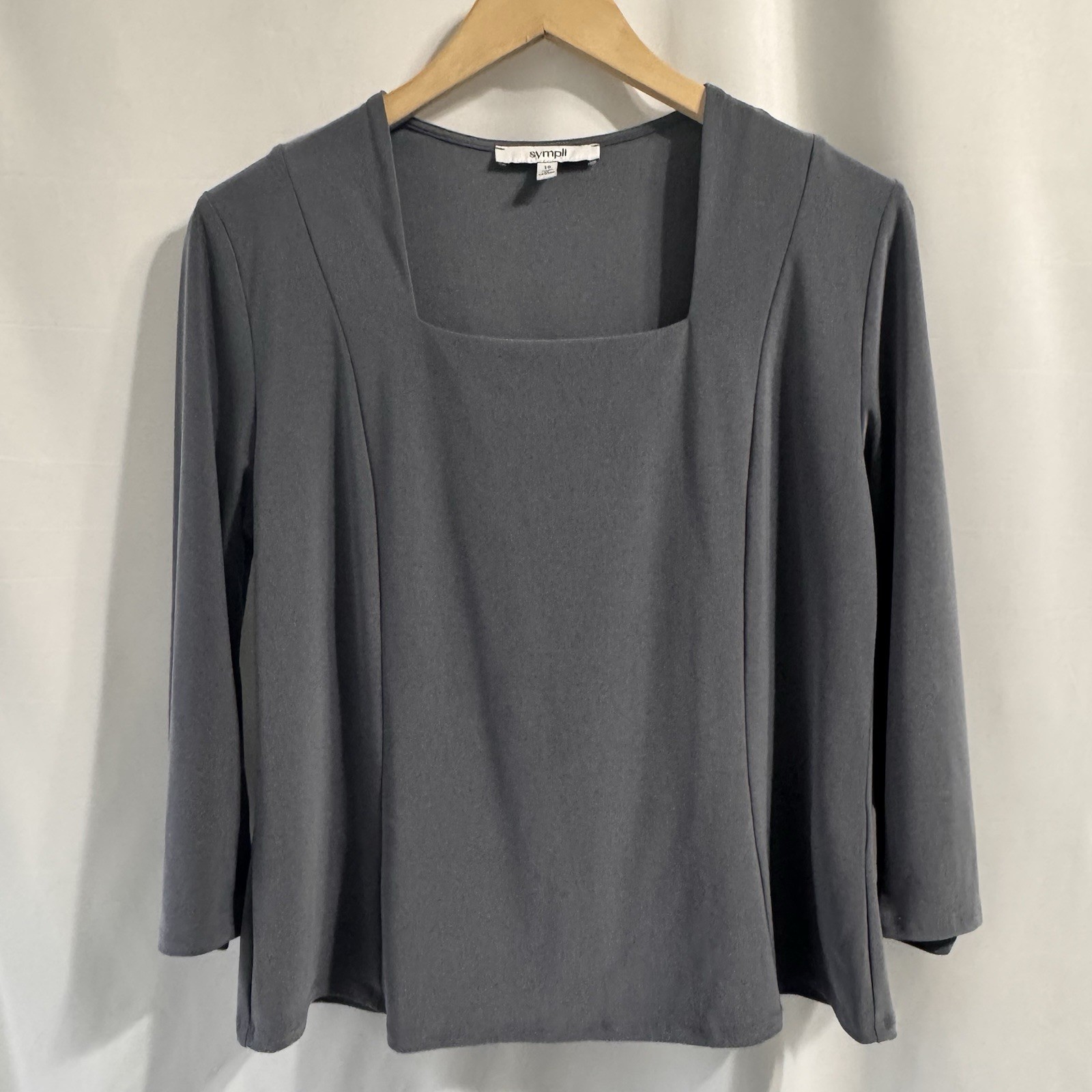 Sympli Womens Gray Stretch Jersey 3/4 Sleeve Lantern Top Size 10 Capsule minimal