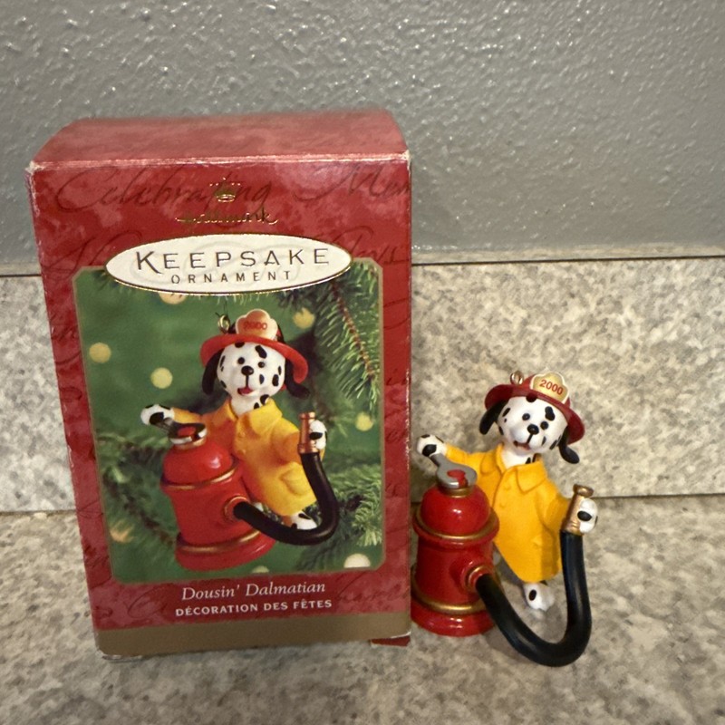 2000 Hallmark Keepsake Dousin' Dalmatian Ornament Firefighter Dog NIB