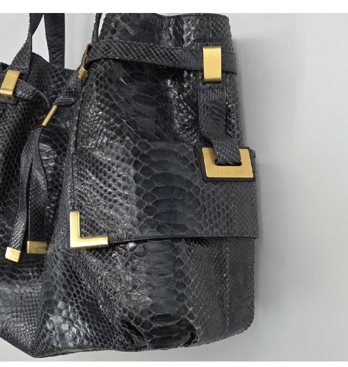 Vtg Michael Kors Genuine Python Large Satchel Nav… - image 3