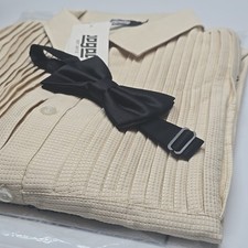 Champagne Pleated Tuxedo Shirt Bow Tie Men's Size Large XXL Textured NWT