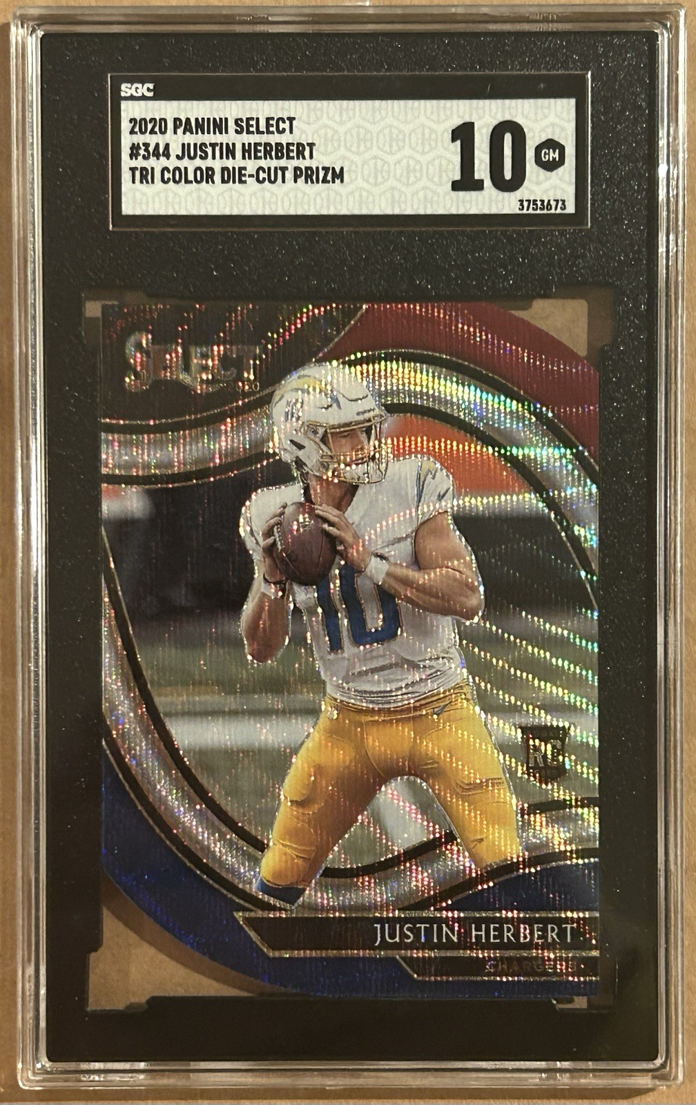 2020 Select Field Level #344 Tri-Color Die-Cut Justin Herbert RC SGC 10 🔥