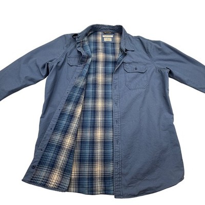 LL Bean Flannel Lined Shirt Jacket Mens L Blue Slightly Fitted Cotton Outdoor