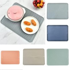 Silicone Dish Draining Mat Kitchen Pans Washing Up Drainer Tray Drying Board Pad