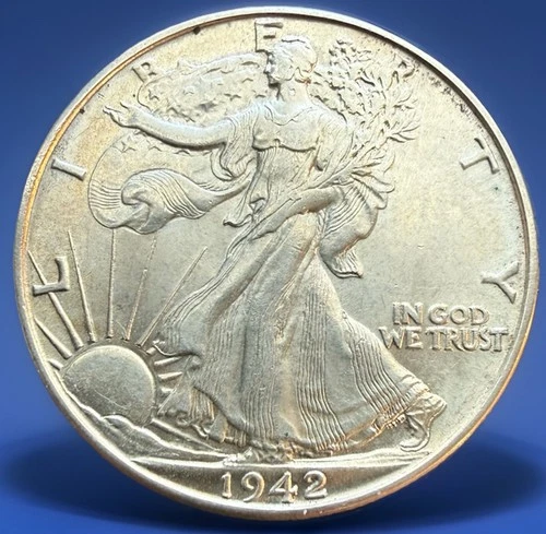 1942-P Walking Liberty Half Dollar. UNC. 90% Silver, Blast White. WD-001