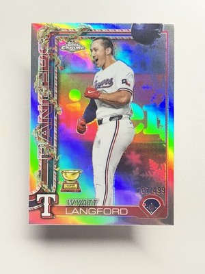 2025 Topps Holiday Chrome #HC87 Wyatt Langford /499 Refractor, Rangers. *Read