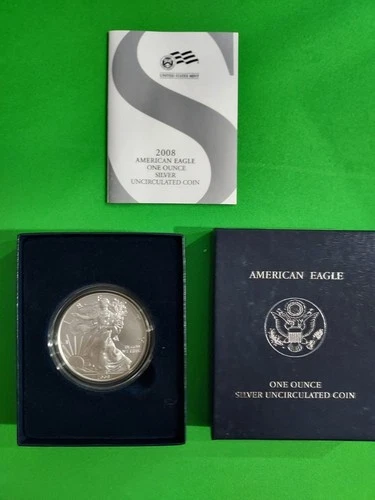 2008-W. AMERICAN EAGLE SILVER UNCIRCULATED COIN- ONE OUNCE- W/ BOX and COA