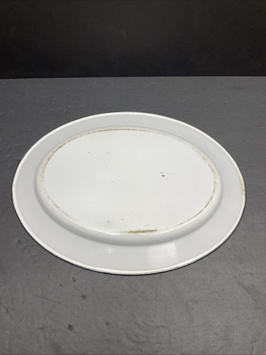 Set of 4 Enamelware 14” Oval Trays – White w/ Blue Rim Camping Platter Lot VTG - Picture 11 of 12