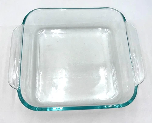 Vintage Pyrex 222 Square Glass Baking Dish 8x8 USA Clear Handles Oven Safe