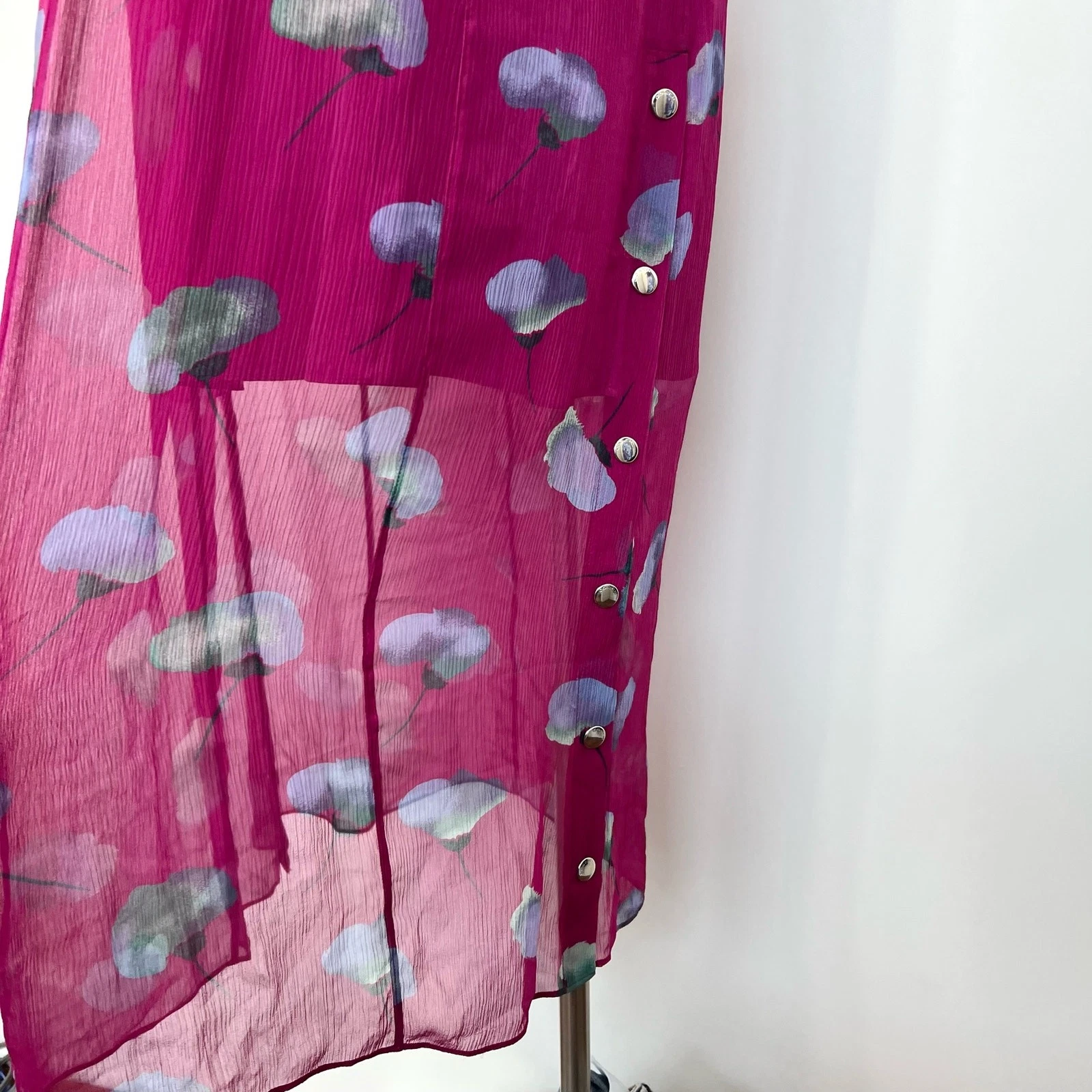 Abito midi Coach 1941 senza maniche scollo a V in seta floreale magenta Taglia: 4 Nuovo con etichette