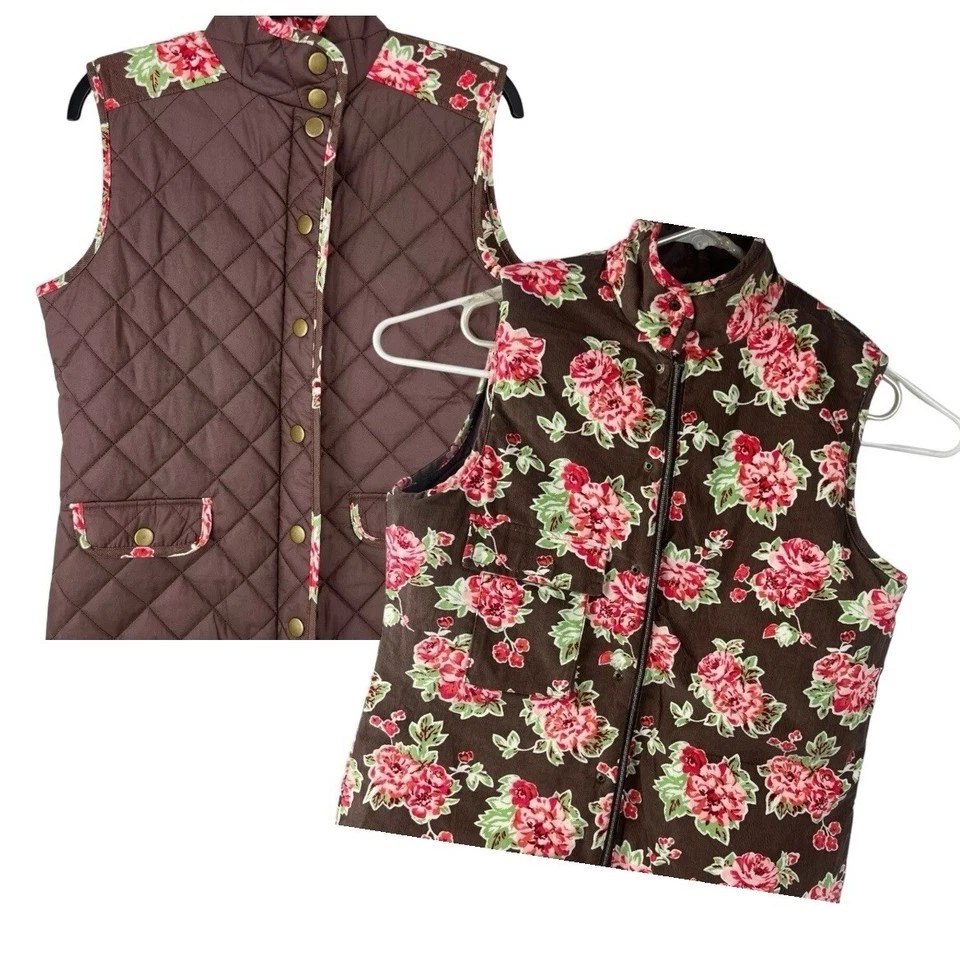 Chaleco Matilda Jane Marrón Floral Sydney Reversible Cremallera y Presión Talla L Foto 2 de 4