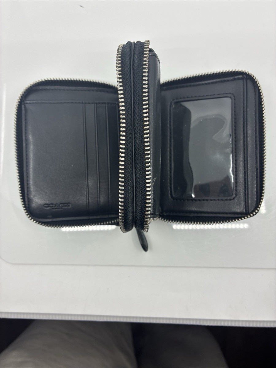 COACH Black Signature Double Zip Wallet With Snap Coin Pocket