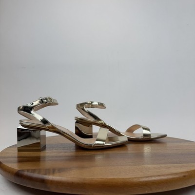 New Womens AGL Angie Gold Patent Leather Ankle Strap Heeled Sandals Size 38 NWOB