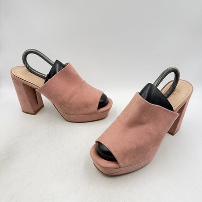 H&M Dusty Pink Wildleder Plateau Pantoletten Größe UK 4 EU 37 Peeptoe 4'' Blockabsatz