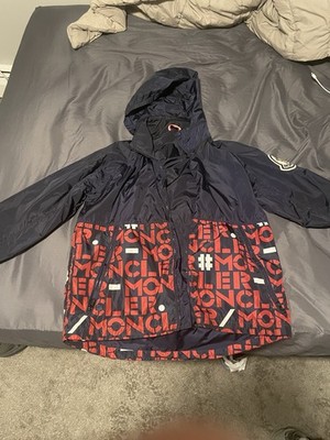 Moncler Windbreaker Jacket Men Hooded Logo Print Navy Red Size 2