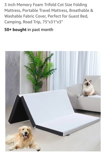 Tri-Fold Memory Foam Mattress 3 In Twin Size Portable Bed●Factory Sealed●