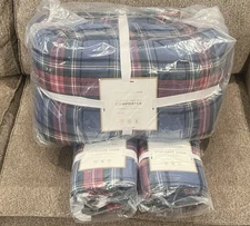 Pottery Barn Teen Tartan Plaid Sherpa Full/Queen Comforter Quilt & Shams, Blue