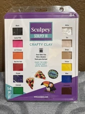 Pack 14 Sculpey Crafty Oven Bake Clay 12 Variety Colors & 2 Modeling Tools