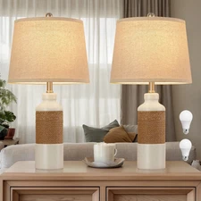 Rattan Table Lamps Set of 2-24.8" Ceramic Bedside Lamps for Living Room - 3-Colo