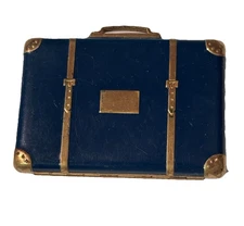 Vintage Mini Suitcase Compact Powder Makeup Mirror Blue & Gold Rare!!