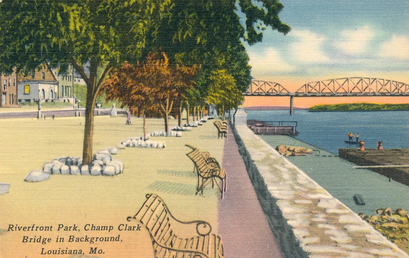 RIVERFRONT PARK, CHAMP CLARK BRIDGE IN BACKGROUND, LOUISIANA, MO. DOCKS.