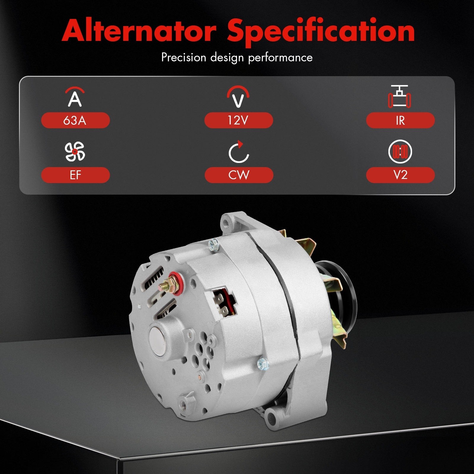 Alternator For Chevy Tractor 10SI 1-Wire One Wire 2 Groove Pulley 63AMP ...