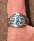Vtg Mexico /Southwest Natural Crushed Turquoise Inlay Sterling Silver Ring 4.25