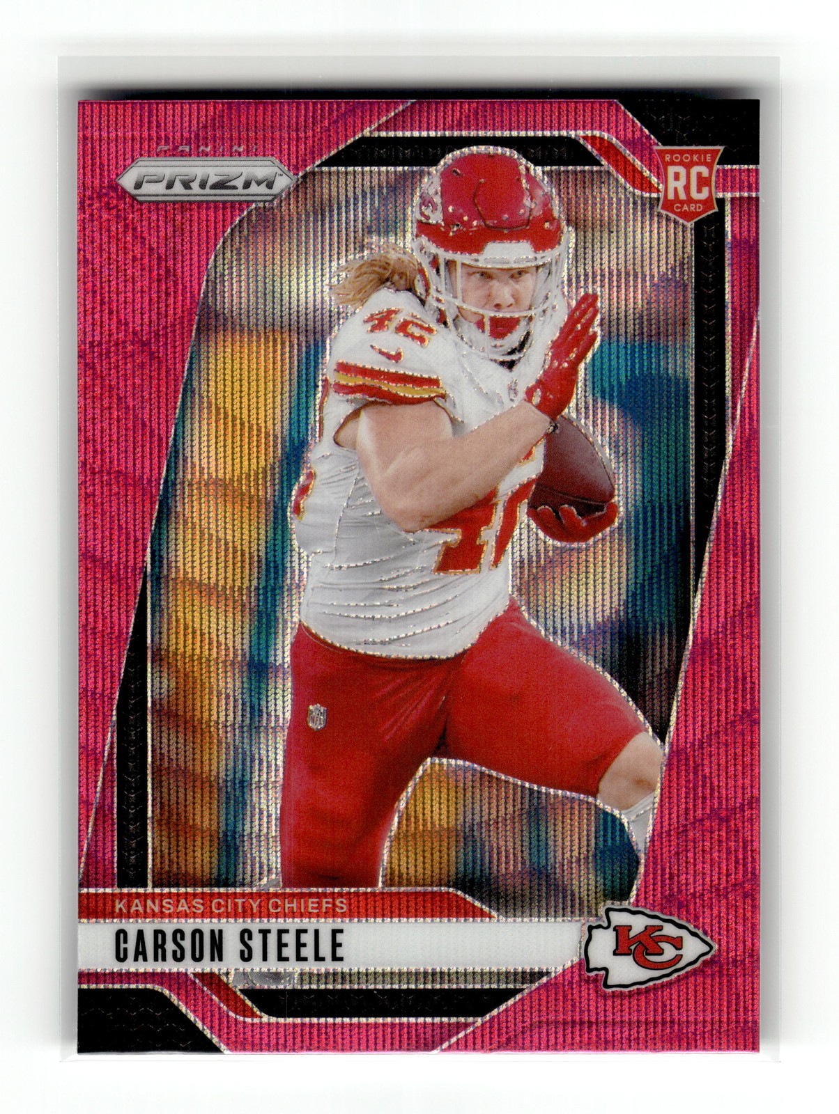 Carson Steele 2024 Panini Prizm #377 Rookie Kansas City Chiefs Pink Wave RC