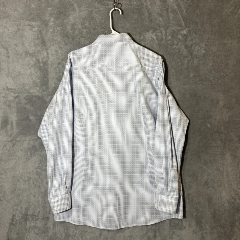 Camisa social Eton 17.5 44 azul ajuste contemporâneo XL algodão manga longa micro xadrez - Imagem 4 de 4