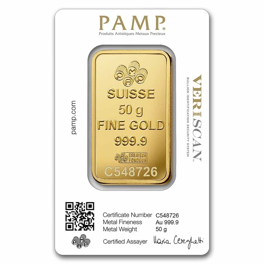 Barra de oro de 50 gramos - PAMP Suisse Lady Fortuna Veriscan (en ensayo) Foto 2 de 4