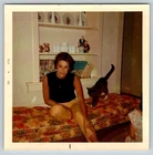 Vintage Photo Woman Grey Cat 1960's Found Art DST58