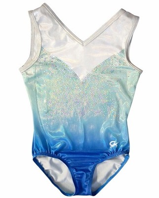 GK Elite Leotard CL Blue Green Ombre Rhinestone Gymnastics Sparkle