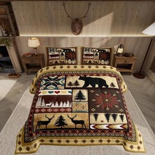 Rustic Comforter Set Twin Size Bear Comforter Set for Boys Girls Teens Wild A...