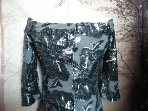 Prom Dress 12 Grey Sequin Ballgown Quiz Bardot Long Stretch Evening Stunning - Picture 6 of 6