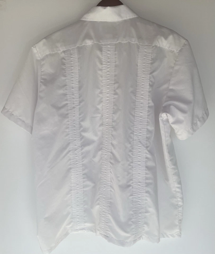 ПОДЛИННЫЙ HABAND Мужская Guayabera молнии коротким рукавом рубашка белый Sz L кубинский - Изображение 2 из 4