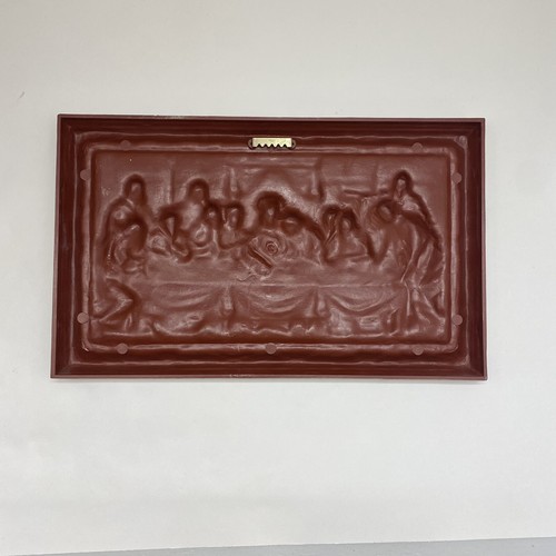 Vtg Last Supper Wall Hanging Plaque Picture 3D Goldish 9" x 15" Jesus Apostles - Picture 18 of 18