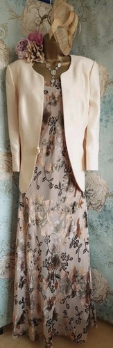 Jacques Vert Dress Jacket Beige Taupe Cream Floral Silk Evening Wedding 18 20 - Picture 9 of 23