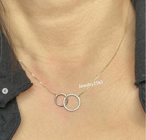 I3 Real Diamond Fancy Double Circle Pendant For Girlfriend 18" Chain 925 Silver - Picture 3 of 6