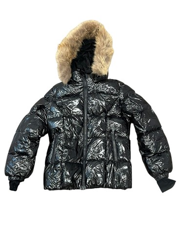 SCOTCH BONNET Girls 18 Womens S Puffer Jacket Coat Black Duck Down Fur Trim Hood - Picture 2 of 14
