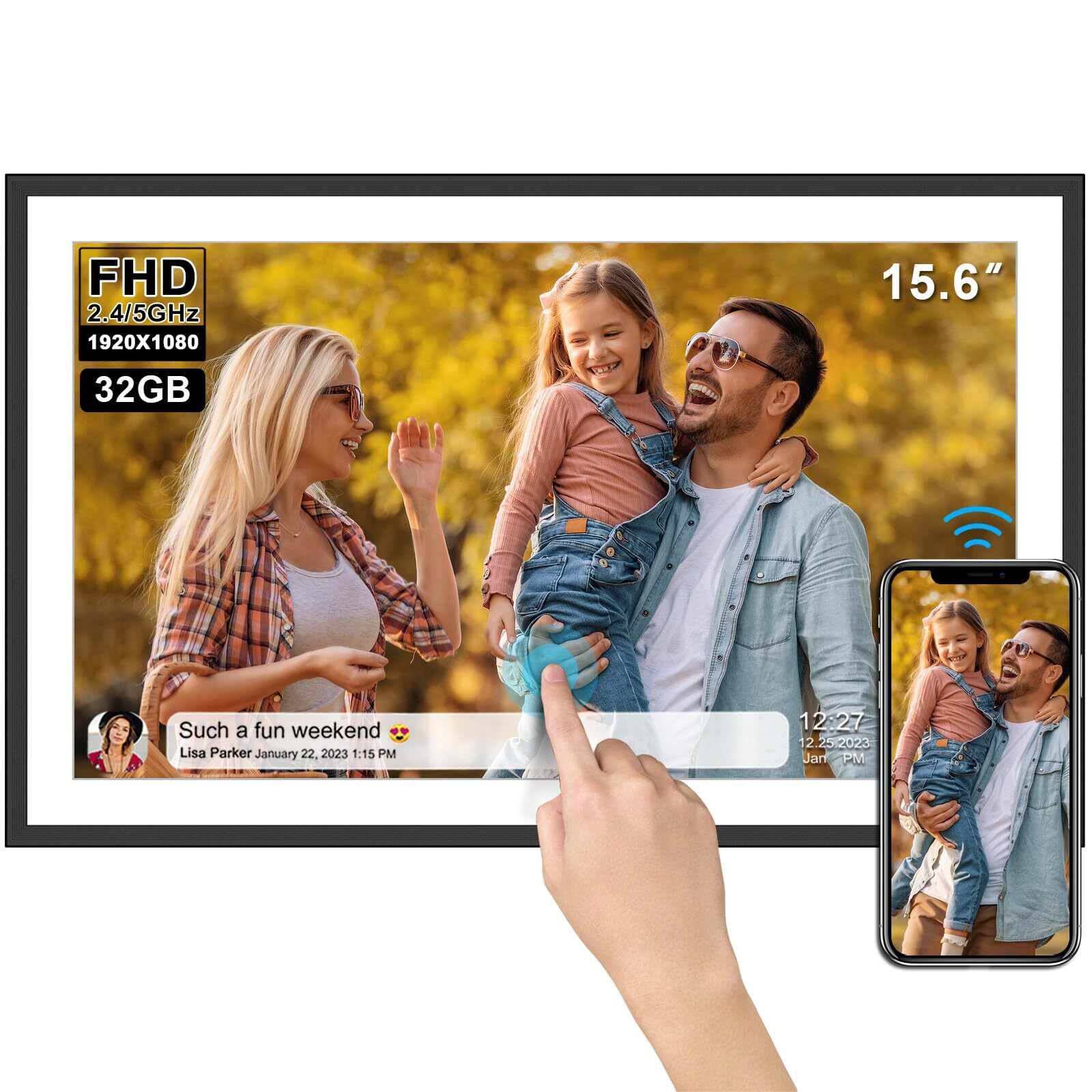 15.6 Inch WiFi Digital Picture Frame with 32GB Memory - Large Display  