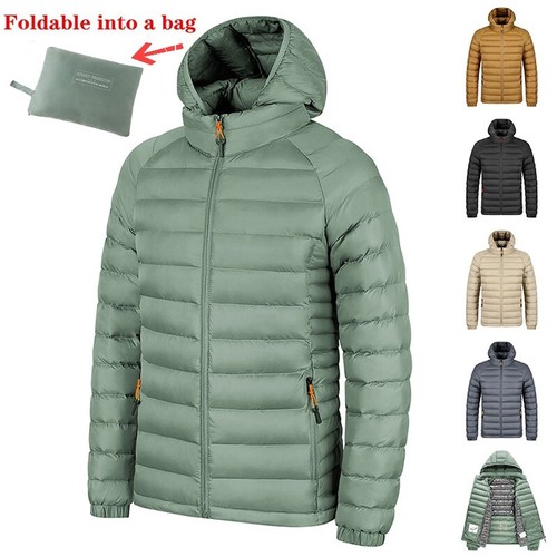 Winter Lightweight Hooded Coat With Pockets Fashion Warm Portable Zipper Jacket