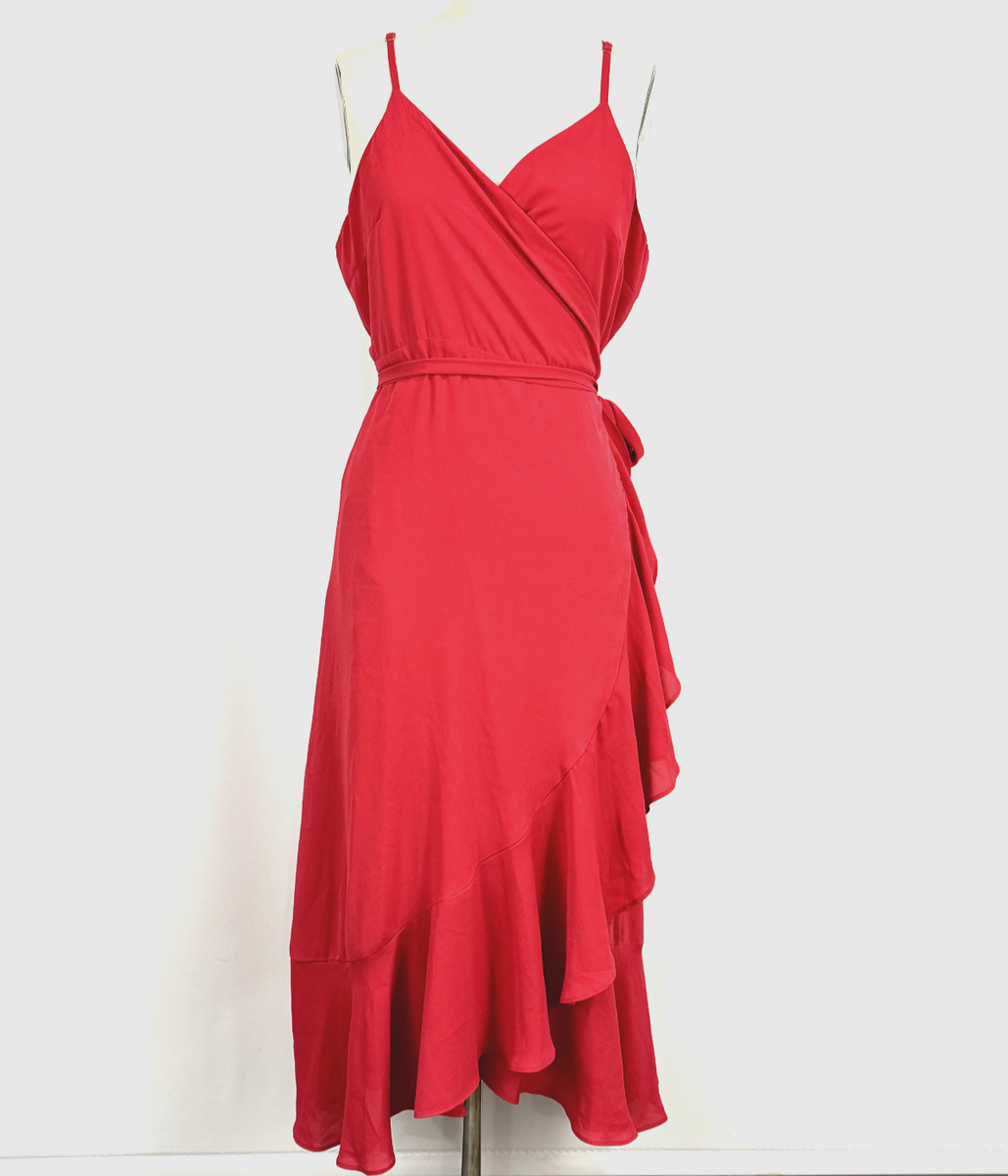 LULUS Manhattan Moment Berry Ruffle Midi Wrap Dress Size XL