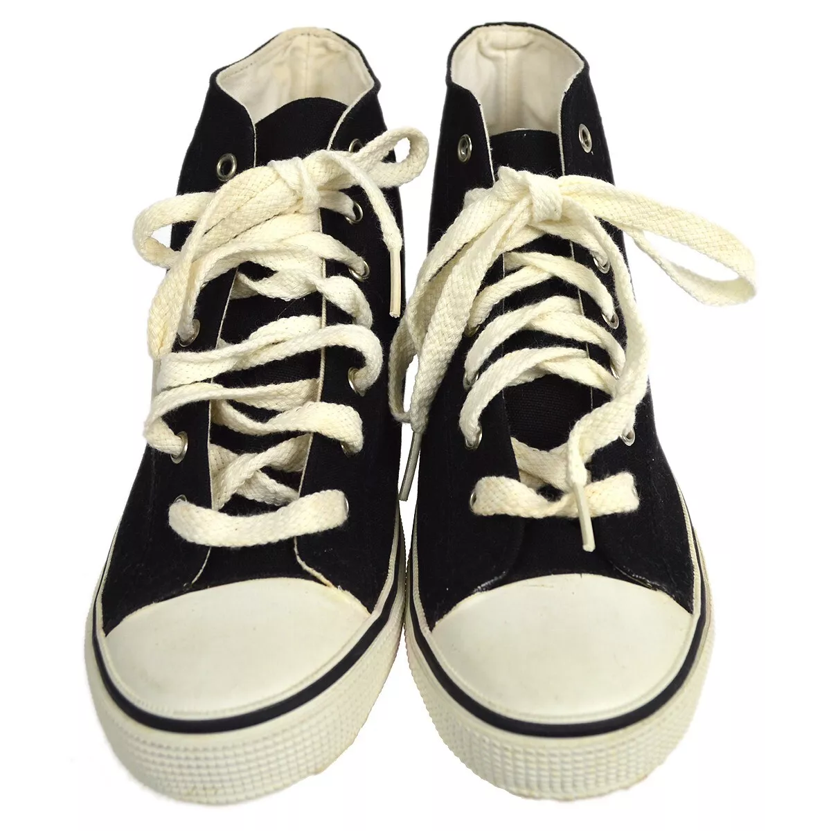 CHANEL CC Logos High Cut Sneakers String Shoes Black White A01852 #38 25589