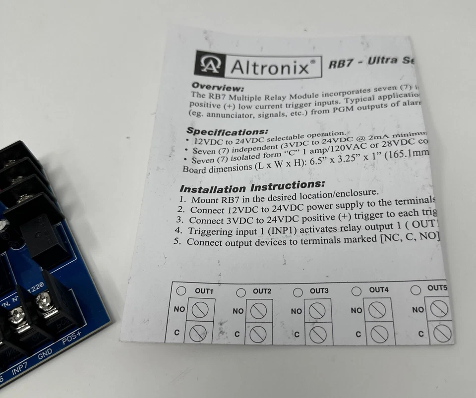 NEW Altronix RB7 Relay Module, Ultra Sensitive, 12/24VDC Isolated form 'C' at 1A - Image 2 of 3