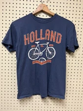 Mens Medium Holland Bicycle Paradise T-shirt Blue Short Sleeve m