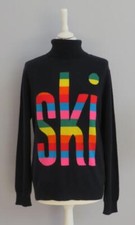 Chinti & Parker 100% Cashmere Navy Blue Rainbow Ski Roll Neck Jumper M