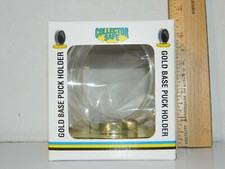 Gold Base Hockey Puck Holder Collector safe Storage Display desk gift window box