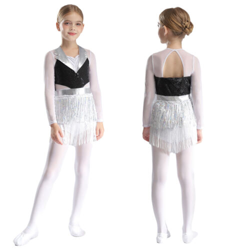 Body bambina ragazza pagliaccetti sala da ballo patchwork unitard allenamento body risvolto - Foto 4 di 39