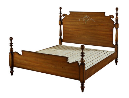Nostalgie Bett echtes holz Betten Englisches Schlafzimmer Design Doppelbett Neu - Bild 1 von 1