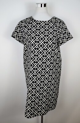 Zara Damen Kleid gr.L Geometrisch Kurzarm Business Knopf Elegant